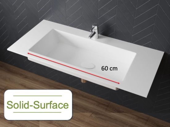 Plan vasque à encaster, bassin 60 cm, sur mesure, Largeur 70 à 200 cm x Profondeur 40 à 60 cm, résine minérale de couleurs ACRYSTONE®, Finition lisse, Livraison Offerte et Rapide.